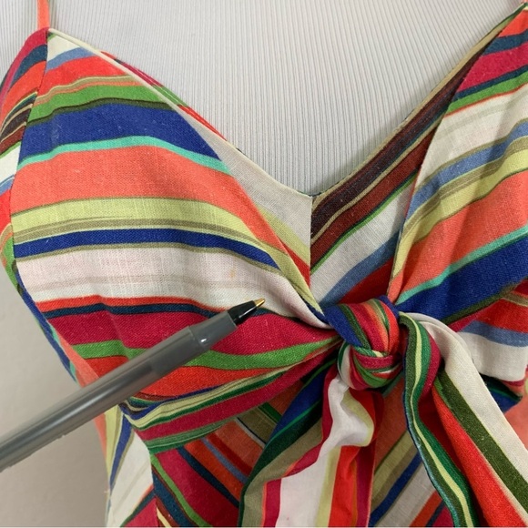 Parker Womens Striped Rainbow Rosemary Dress LinenBlend Womens 4 Sundress - Picture 6 of 17